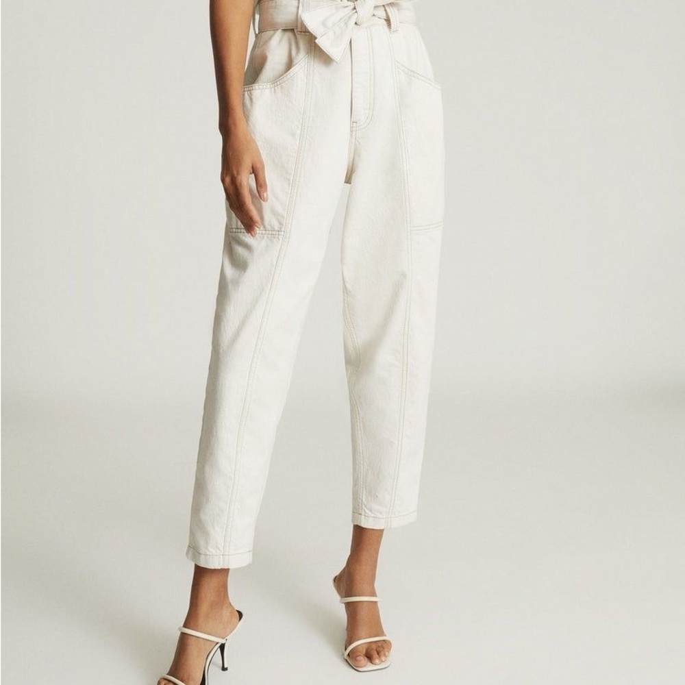 Reiss Chantelle size 24 Cream Linen Blend High Rise Pants GUC